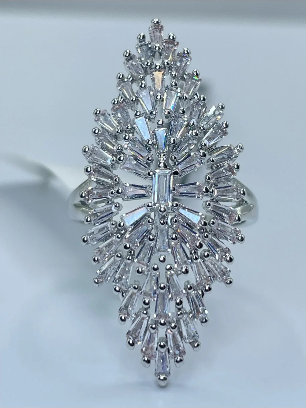 Swarovski Crystal Elements White Crystal Art Deco Statement Ring Sz 9 Bold